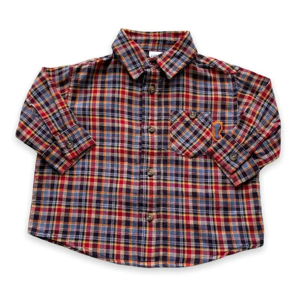 Gymboree Boys Shirt Size 3-6 Mo Fly Boys Plaid Flannel Button Up Airplane‎ NEW